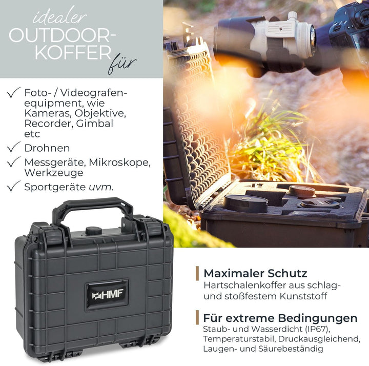 HMF ODK100 Outdoor-Fotokoffer, Transportkoffer mit Rasterschaumstoff | 23 x 19 x 11 cm, 23 x 19 x 11