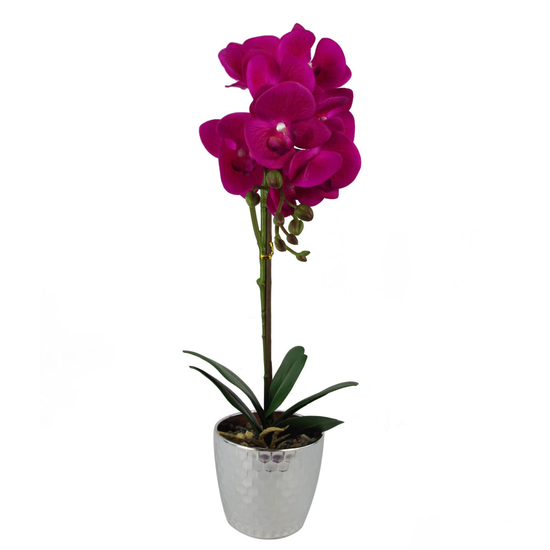 Leaf Design UK Realistische künstliche Orchidee im Topf 50 cm Dunkelrosa und Silberfarben, 50 cm Dun
