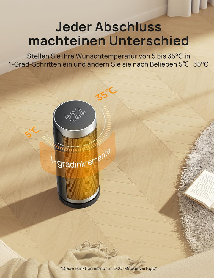 Dreo Heizlüfter Energiesparend, PTC Keramik Heizlüfte Leise, 70° Oszillierend Elektroheizung mit Fer