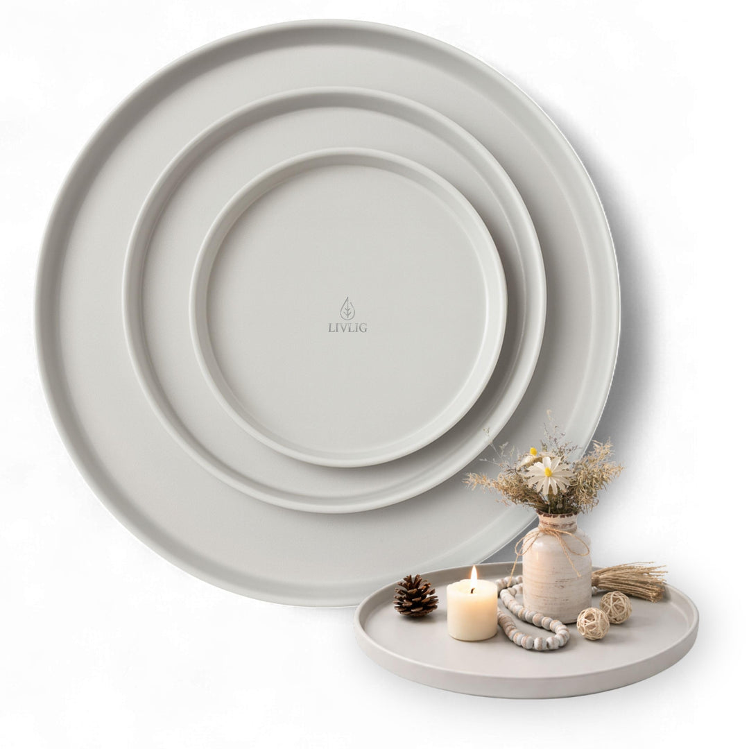 Deko Tablett 3er Set, Serviertablett rund (25 cm, 30 cm, 40 cm), Dekotablett für Adventskranz, Kerze