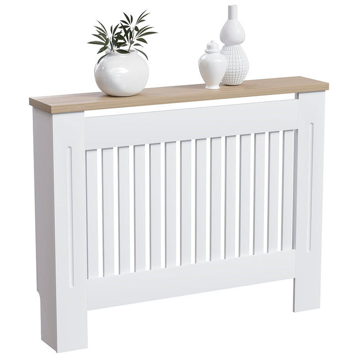 Vida Designs Arlington Heizkörperabdeckung, weiss, moderner lackierter MDF-Schrank, Lamellen, Grill,