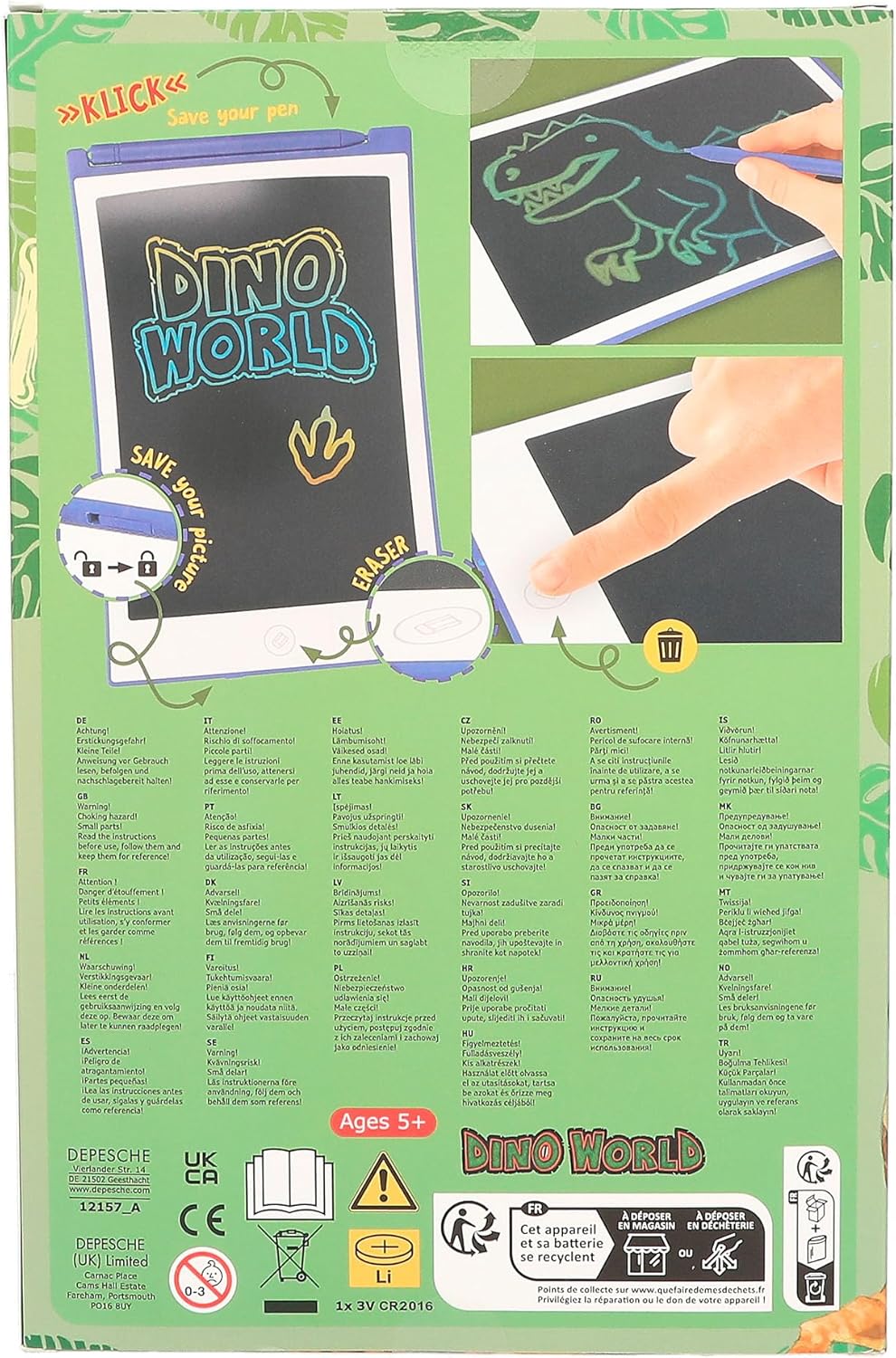 Depesche 12157 Dino World - Magic Board, LCD-Tafel und Zeichenstift enthalten, zum malen und skizzie