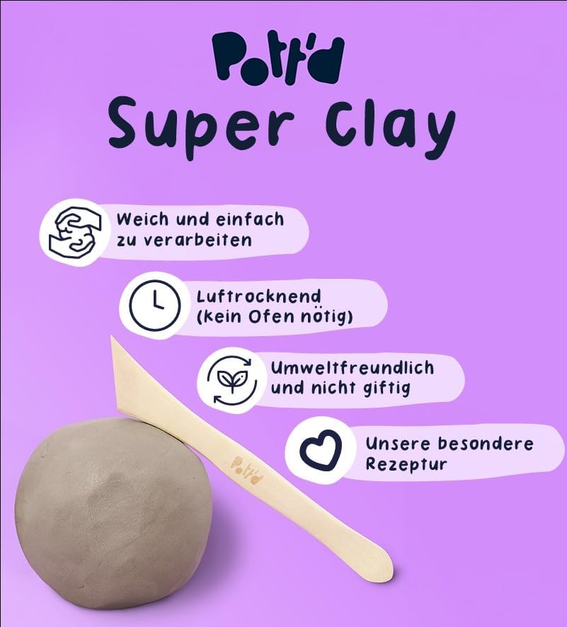 Pott'd Mini-Töpfer-Sets | Lufttrocknendes Töpferset für Erwachsene | Mit Farben, Töpferwerkzeugen un