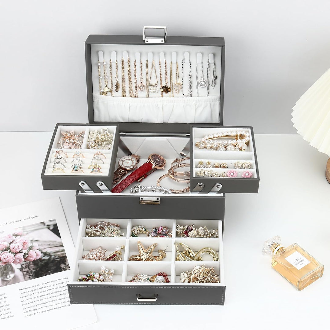 Schmuckkasten, Schmuckkästchen mit Schubladen für Damen Mädchen, PU-Leder Jewelry Box Schmuckbox Sch
