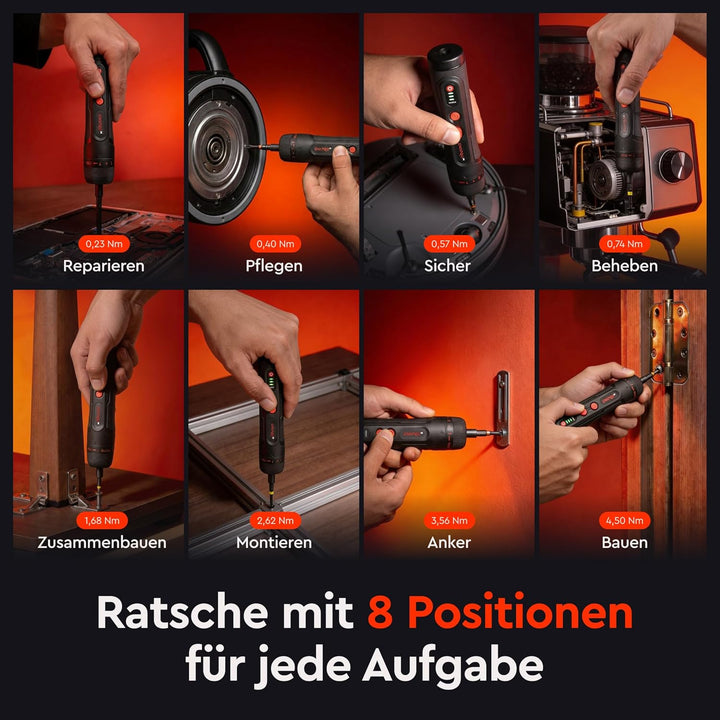 Akku-Schraubendreher, 4V (3.6V Nom), 5 Nm Drehmoment, USB-C Schnellladung, LED-Frontlicht, Kompakter