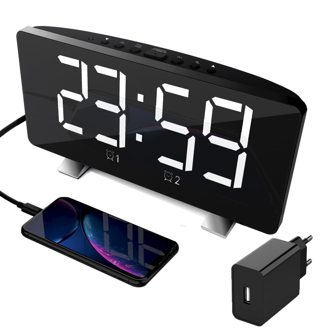 Lancoon Digitaler Wecker mit Radio 4 Helligkeitsstufen Lautstärke einstellbar Schlummern USB Ladeans