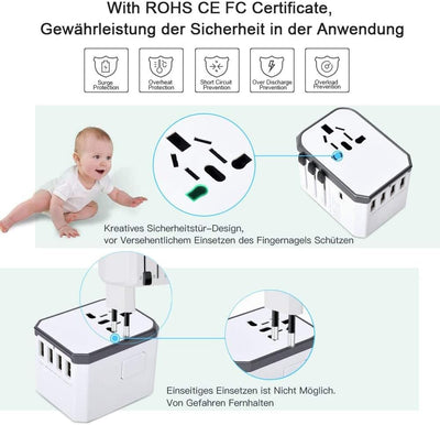 Evershop Reiseadapter Reisestecker Weltweit 224+ Ländern 5.6A Fast Charge Universal Travel Adapter m