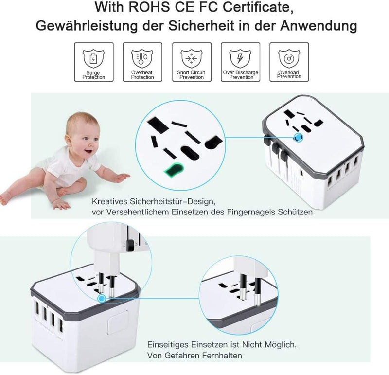 Evershop Reiseadapter Reisestecker Weltweit 224+ Ländern 5.6A Fast Charge Universal Travel Adapter m