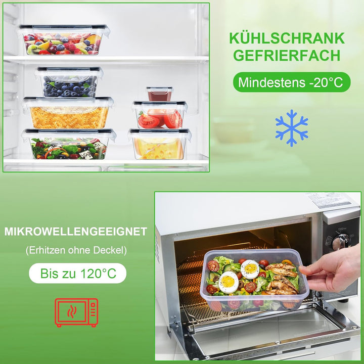 Kottwca Frischhaltedosen mit Deckel Set, 12 Stücke Grosse Kapazität Tupperdosen Set (6 x1000ml + 6 x