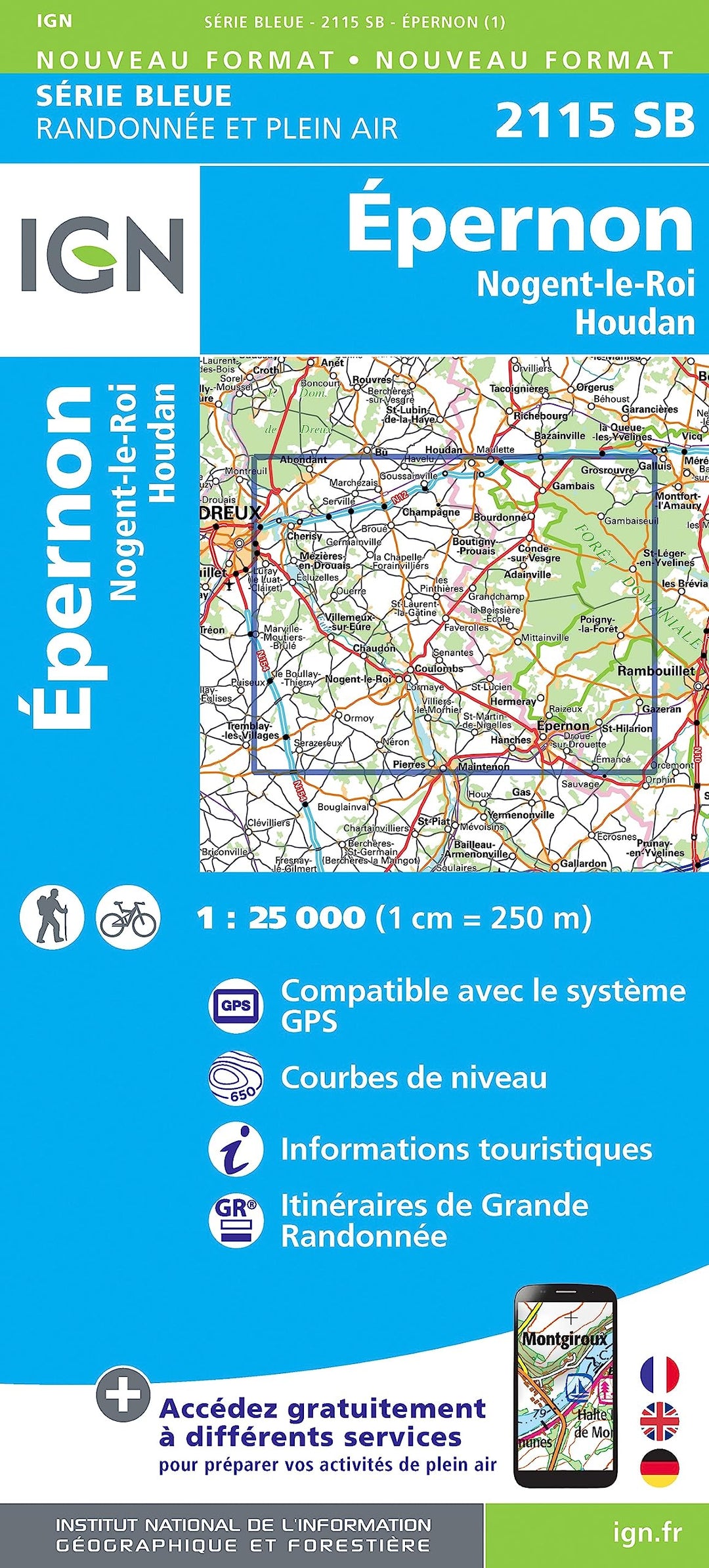 2115SB Épernon-Nogent-le-Roi.Houdan (Série Bleue, Band 2115), Karte