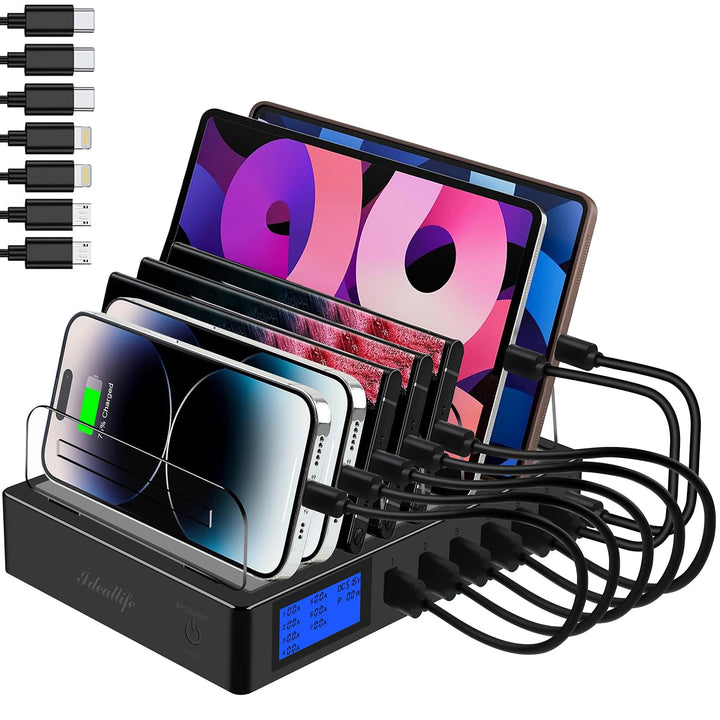ideallife Ladestation für mehrere Geräte für 7 Anschlüsse, schnelles USB-Ladegerät mit Typ C PD20W Q