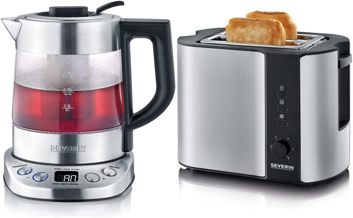SEVERIN WK 3473 Glas-Tee-/Wasserkocher Deluxe Mini (ca. 2.200 W, Für 1 L Wasser/0,75 L Tee) edelstah