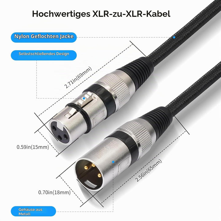 XLR Mikrofonkabel, Nylongeflecht Premium Symmetrisches XLR Kabel, 3 Pin DMX Microphone Connection Ca