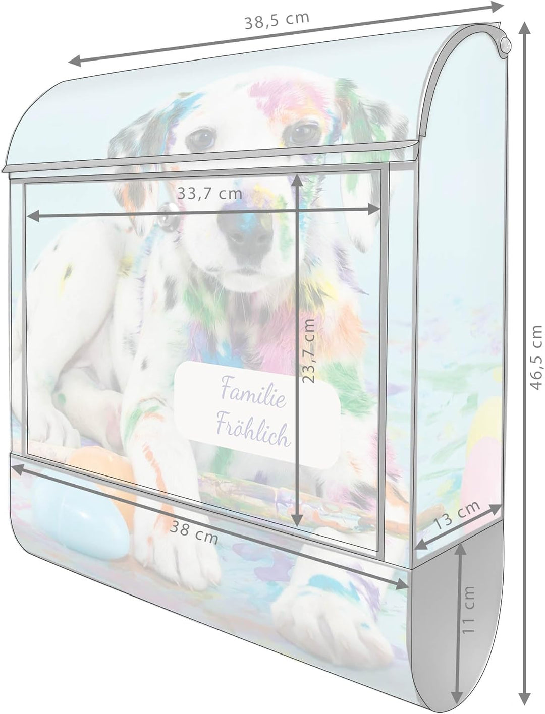 banjado® Design Briefkasten personalisiert Motiv Bunter Dalmatiner 39x47x14cm & 2 Schlüssel - Briefk