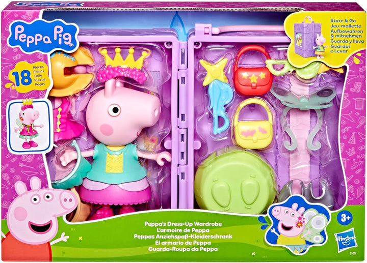 Peppa Pig Peppas Anziehspass-Kleiderschrank Spielset, Figur, 14 Mode-Accessoires und Aufklebern, int