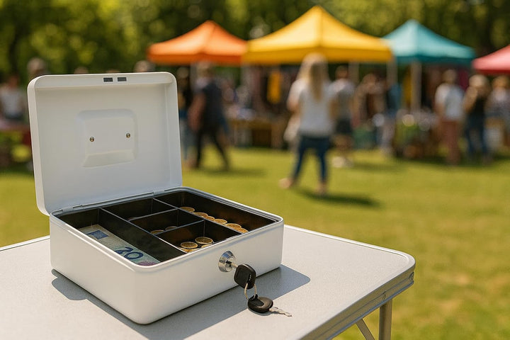 Geldkassette aus Metall - Weiss - 300 x 240 x 90 mm - Sicherer Aufbewahrungsort für Bargeld und Wert