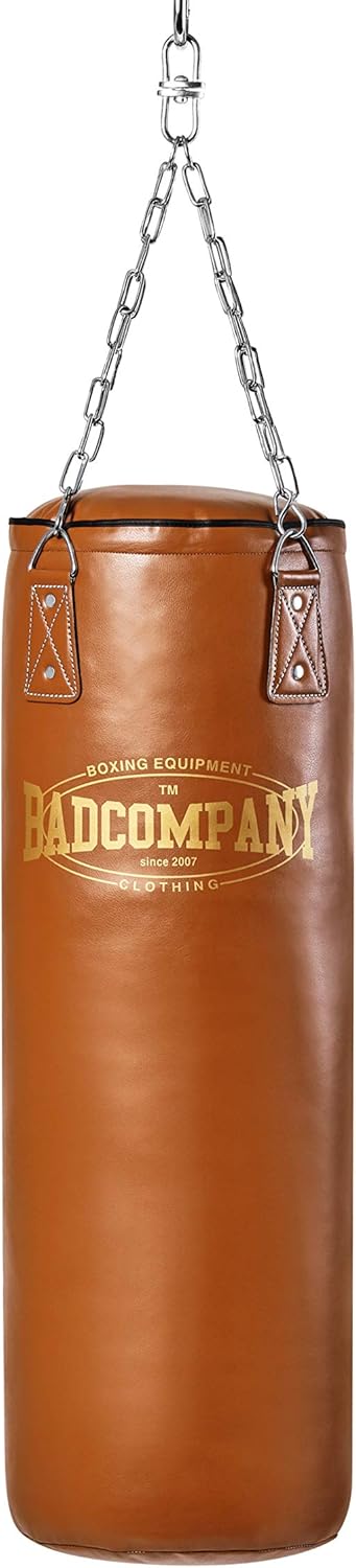 Bad Company Retro Boxsack inkl. Heavy Duty Vierpunkt-Stahlkette I Kunstleder Punching Bag I gefüllt/