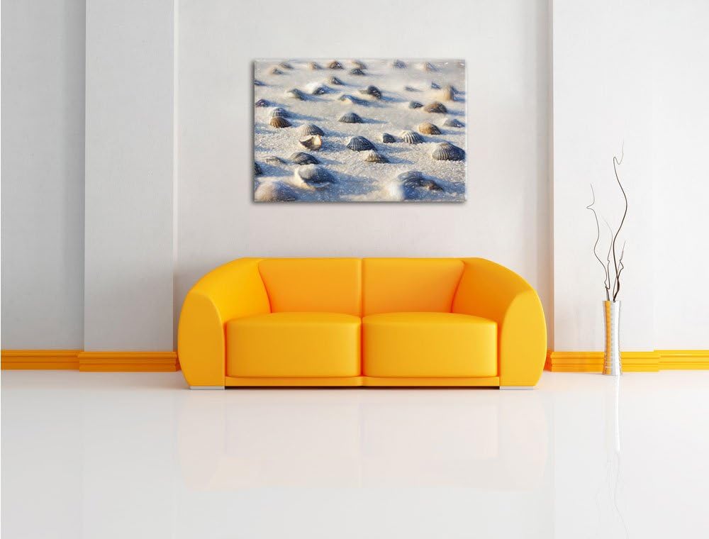 Pixxprint Muscheln im Sand als Leinwandbild/Grösse: 100x70 cm/Wandbild/Kunstdruck/fertig bespannt, 1