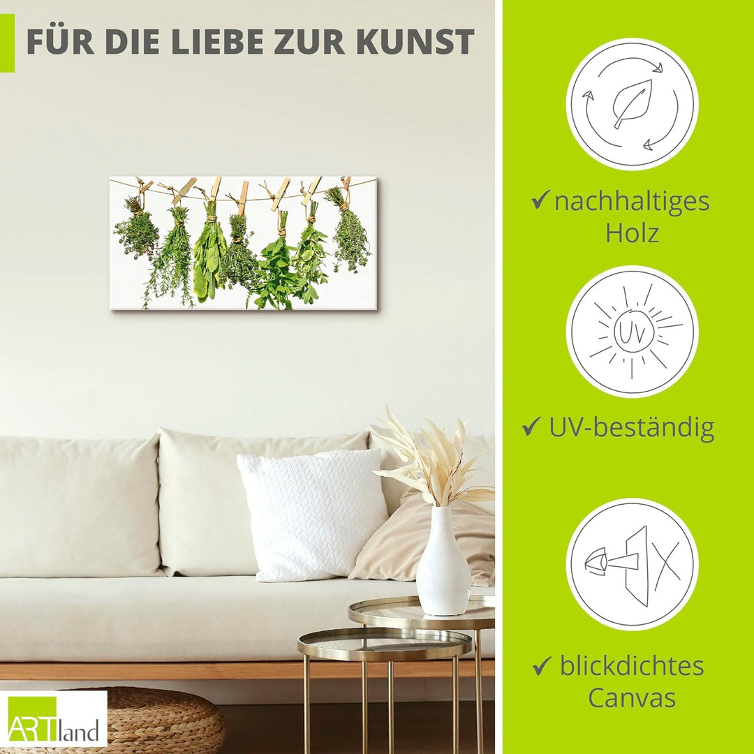 ARTland Leinwandbilder Wandbild Bild auf Leinwand 100x50 cm Kräuter Gewürze Pflanzen Lebensmittel Me