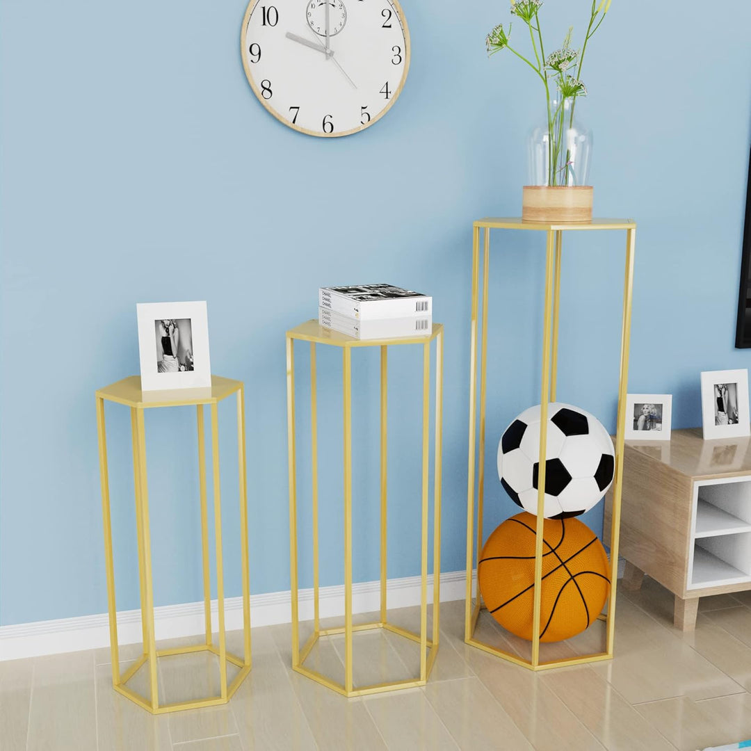 Wokceer Pflanzenständer Hexgon Metall Blumenständer Vase Säule Pflanzenständer 3 Set für Indoor Outd