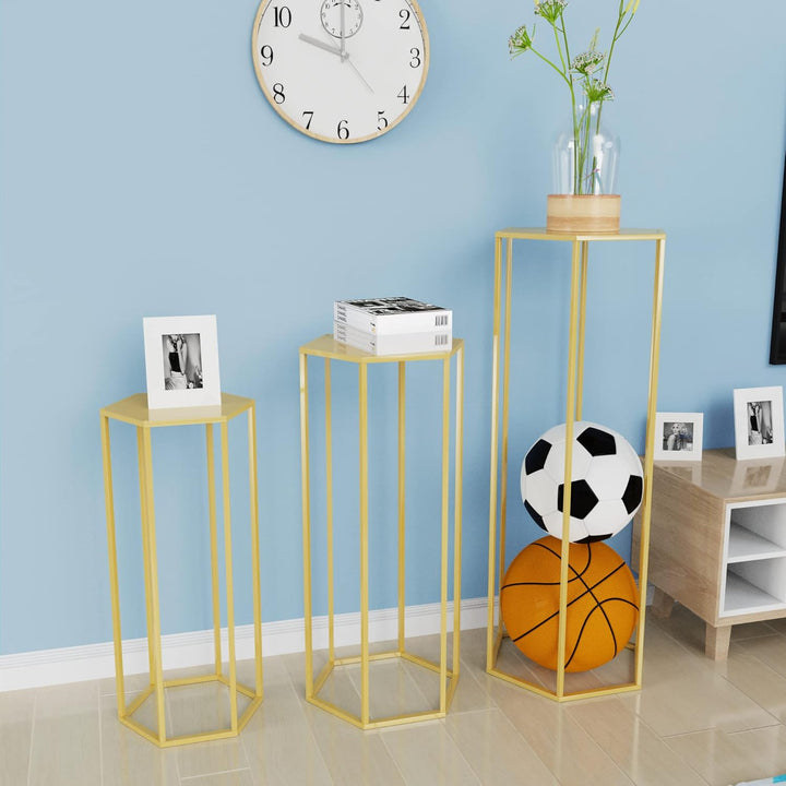 Wokceer Pflanzenständer Hexgon Metall Blumenständer Vase Säule Pflanzenständer 3 Set für Indoor Outd