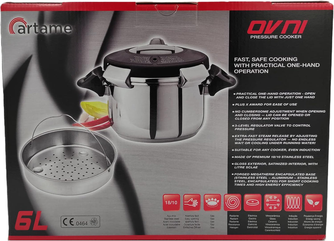 Artame 38308 Ovni Schnellkochtopf aus Edelstahl, 18/10 8 l 8 Liter, 8 Liter