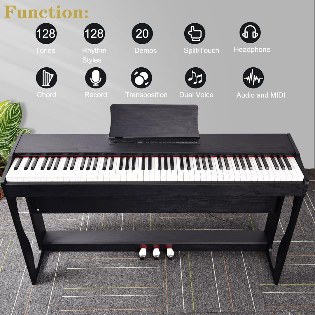LEADZM 88 Tasten Digital Piano, Voll Gewichtete Tastatur, E-Piano mit MIDI-USB, Audio Bluetooth und