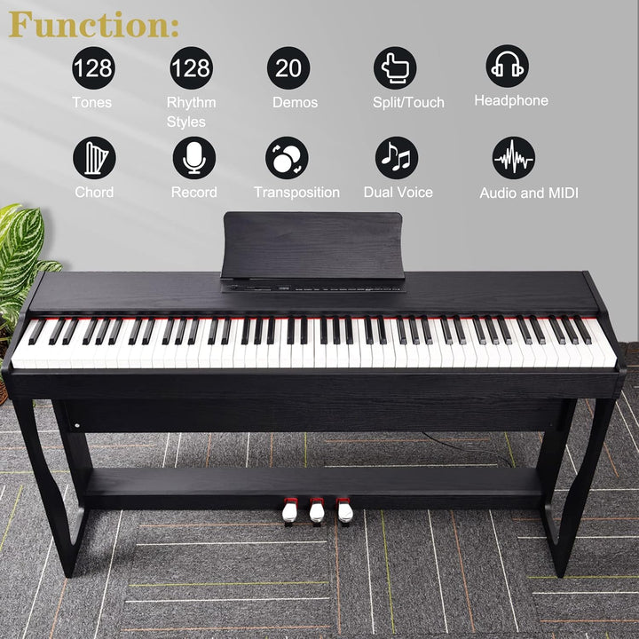 LEADZM 88 Tasten Digital Piano, Voll Gewichtete Tastatur, E-Piano mit MIDI-USB, Audio Bluetooth und