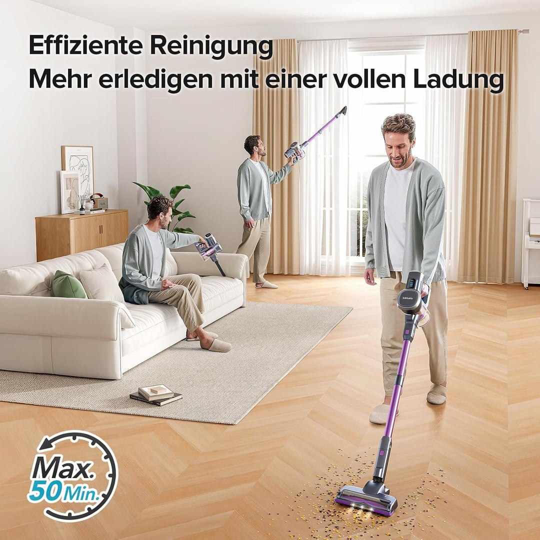 Lubluelu Leistungsstarker Akku Stabstaubsauger – 50 Min. Laufzeit, Anti-Tangle-Bürste, 2 Filter, Ide
