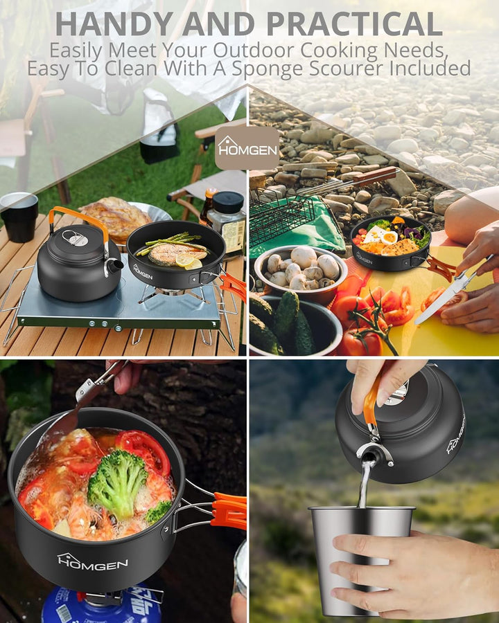 HOMGEN Portable Camping Cooking Set Camping Pots and Pans Set Aluminium Camping Cookware Kit Lightwe