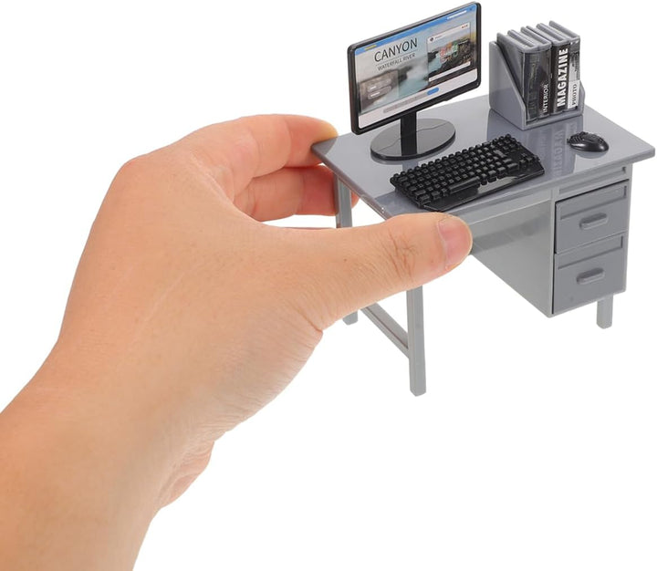2 Sets Miniatur PuppenhausmöBel BüRotisch Mit Stuhl Computer Modell Simulations Pc Spielzeug FüR Kin