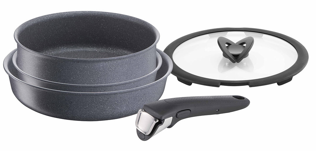 Lagostina 010257600005 Ingenio Induction Mineralis Set 5 Stück, Aluminium Stahl Glas, Schwarz Set In