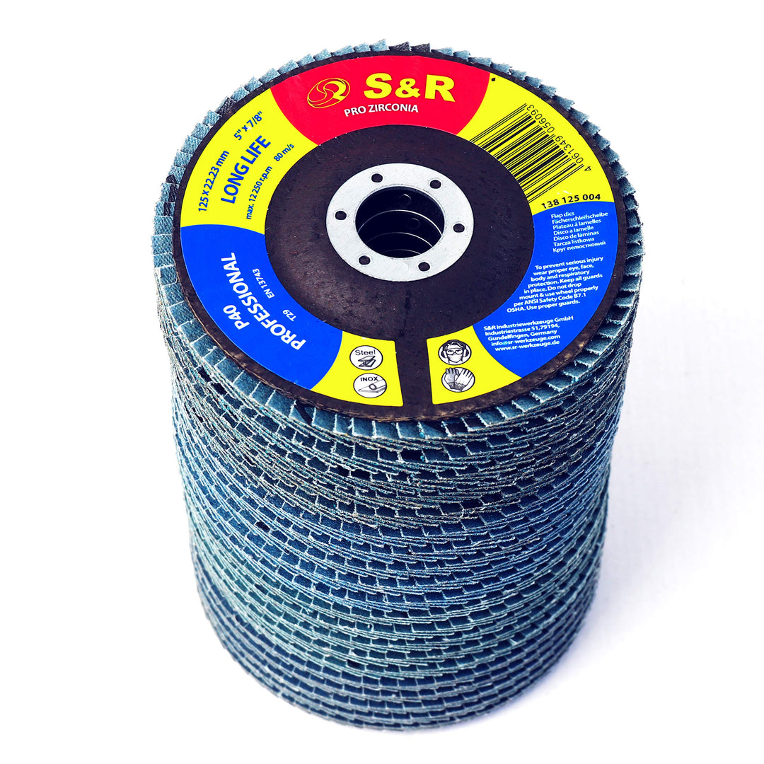 S&amp;R Fächerschleifscheiben Set 20 St., 125 x 22,23 mm, Profi Qualität, Fächerscheiben, T29, Lamellens