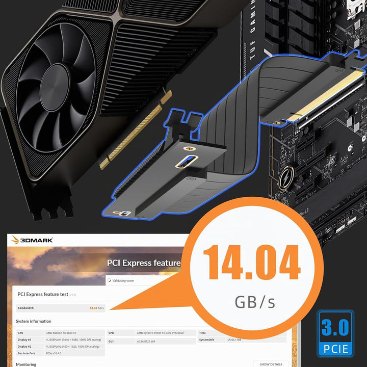 GLOTRENDS 200mm PCIe 3.0 X16 Riser Kabel, Buchse 90 Grad rechter Winkel, kompatibel mit Gen 3 GPUs,