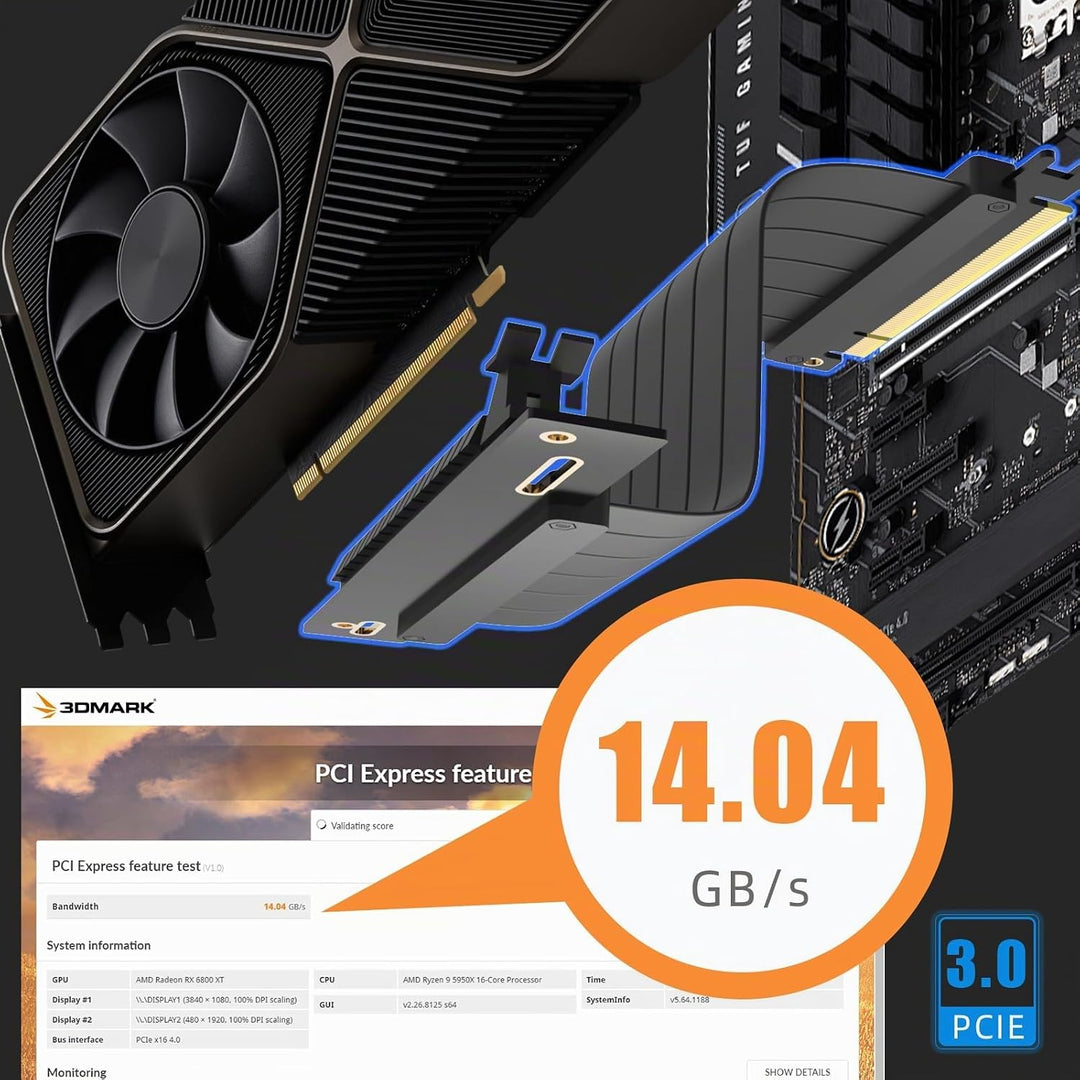 GLOTRENDS 300mm PCIe 3.0 X16 Riser Kabel, Buchse 90 Grad rechter Winkel, kompatibel mit Gen 3 GPUs,