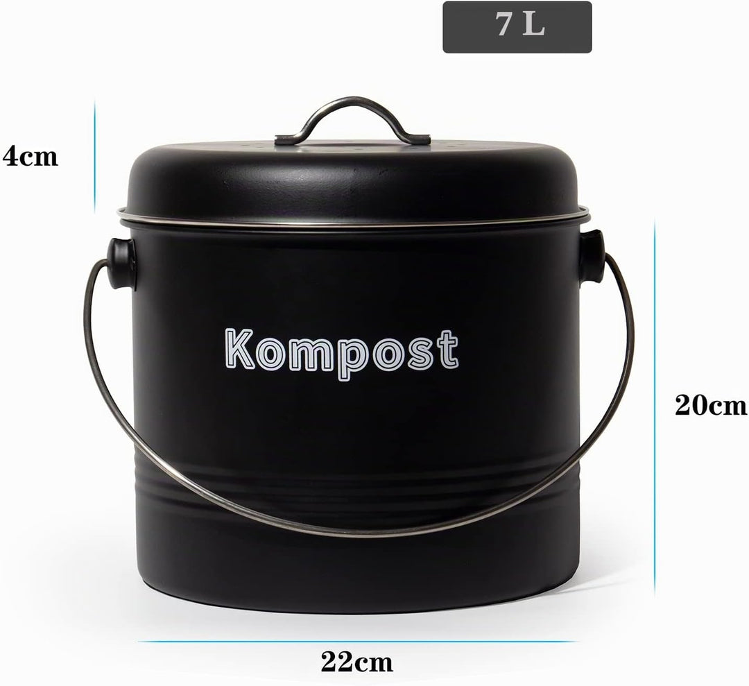Theo&amp;Cleo Biomülleimer Küche 7 L, Bio Mülleimer Geruchsdicht mit Aktivkohlefiltern, Komposteimer Met
