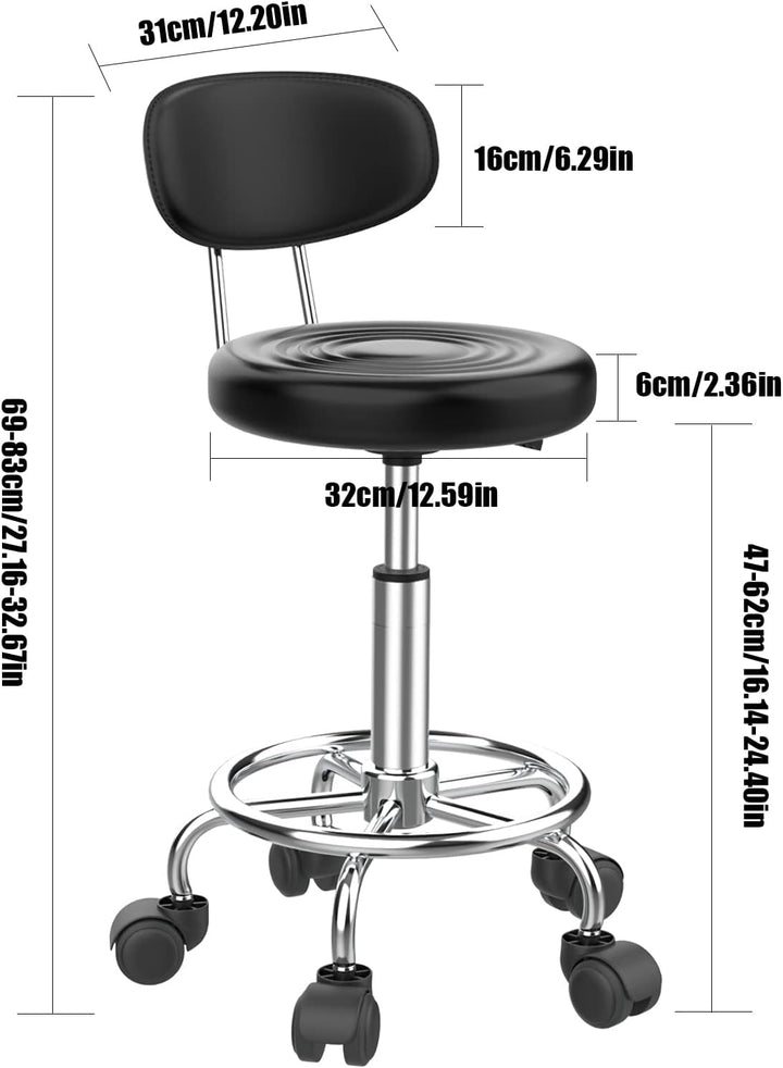 Lvhecforhm Bürostuhl mit Lehne, Rollhocker 2er Set, Arbeitshocker Höhenverstellbar, 360° Rotating Se