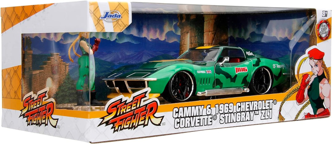 Jada Toys Street Fighter Figur Cammy White mit Modellauto 1969er Chevrolet Corvette Stingray ZL1 - S