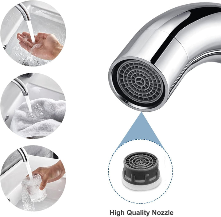 Auralum Wasserhahn Bad 360 grad drehbar, Wasserhahn Bad Hoch Messing chrom, Waschtischarmatur Hoch m
