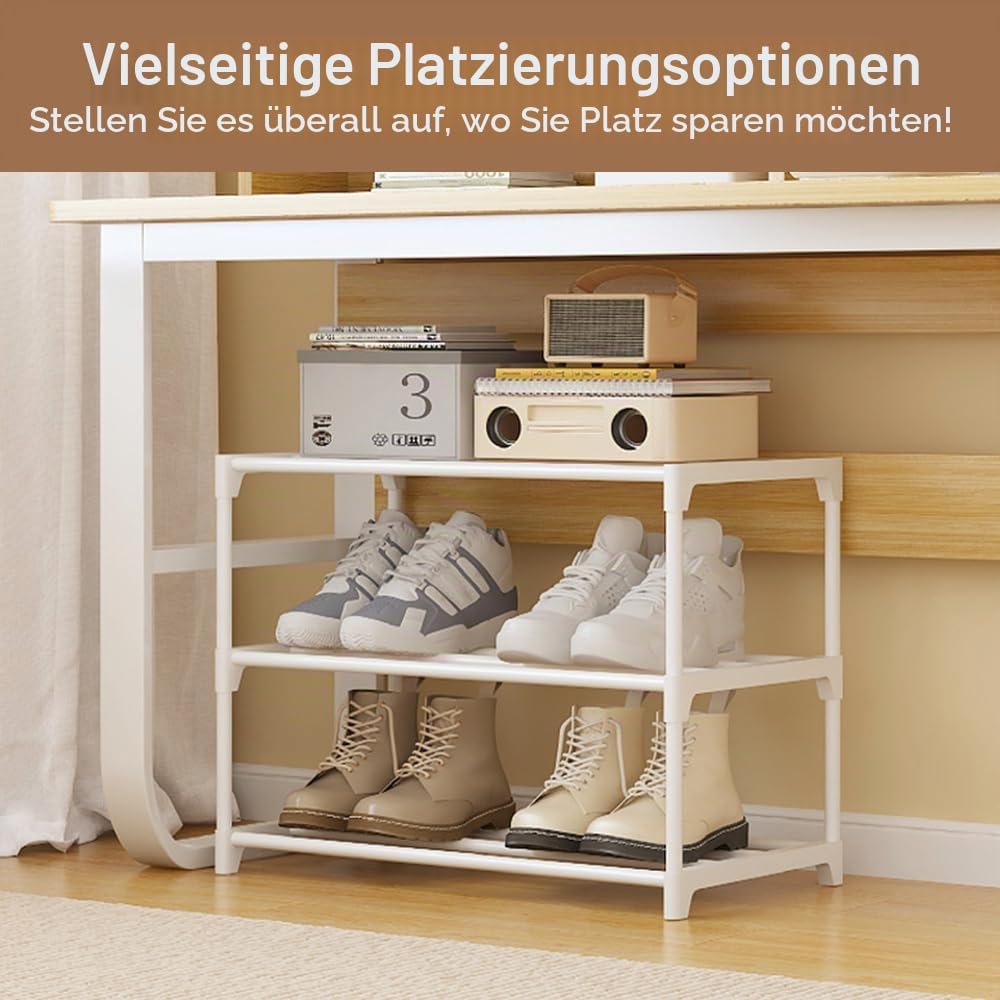 Schuhschrank Schmal, Schuhregal mit 3 Ebenen, Schuhablage Metall, Stapelbars Schuhregal Weiss, Schuh