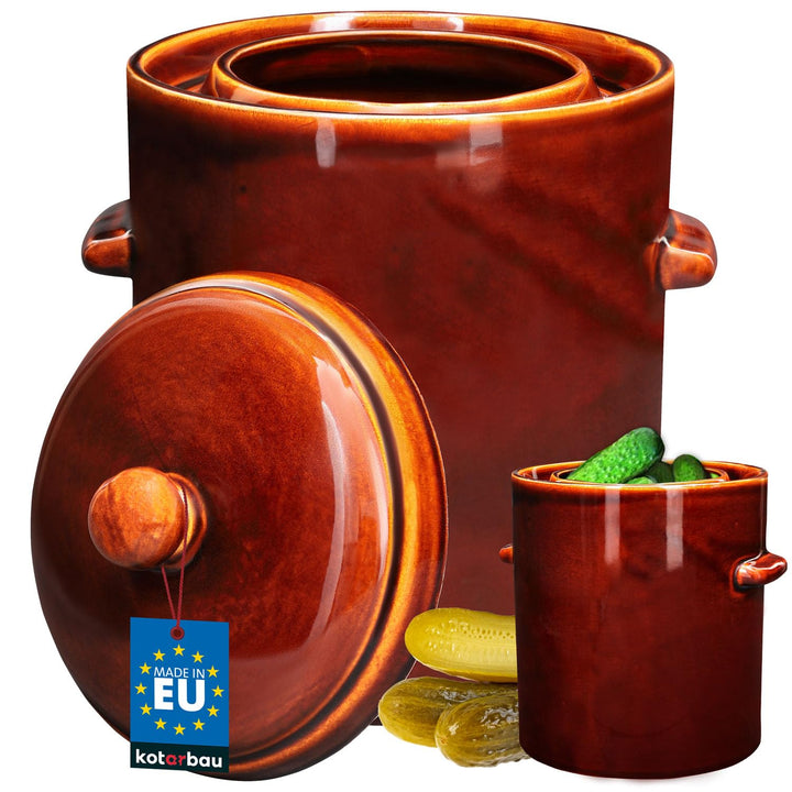 KOTARBAU® Gärtopf 10 L Braun Steinzeugtopf mit Hermetikdeckel Sauerkrauttopf Gurkentopf Einmachtopf