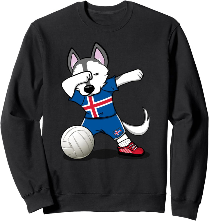 Dabbing Husky Hund Island Volleyball - Isländische Flagge Sweatshirt