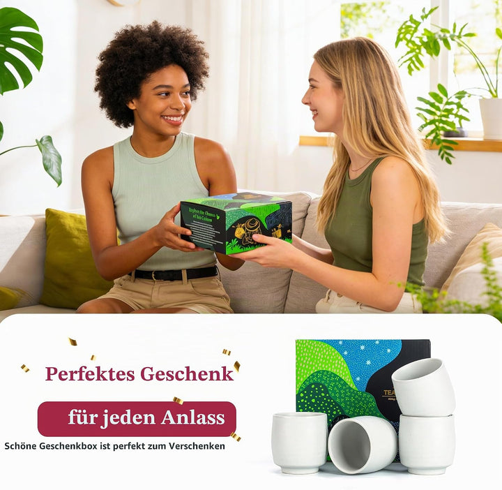 TEANAGOO Chinesische Teetassen, 165 ml, Ruware, Elfenbeinweiss, 4 Stück/Box, TC07, asiatische Teetas