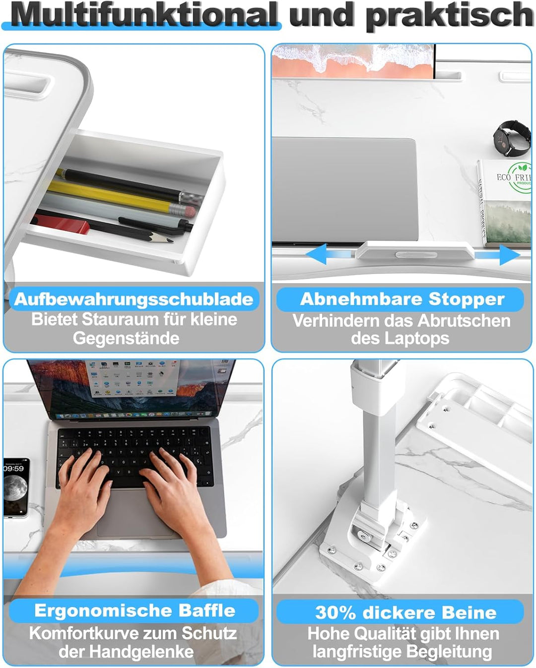 Betttisch, Potuopy verstellbare Höhe Winkel X-Large Laptoptisch, Faltbare Laptop Tisch für Bett für