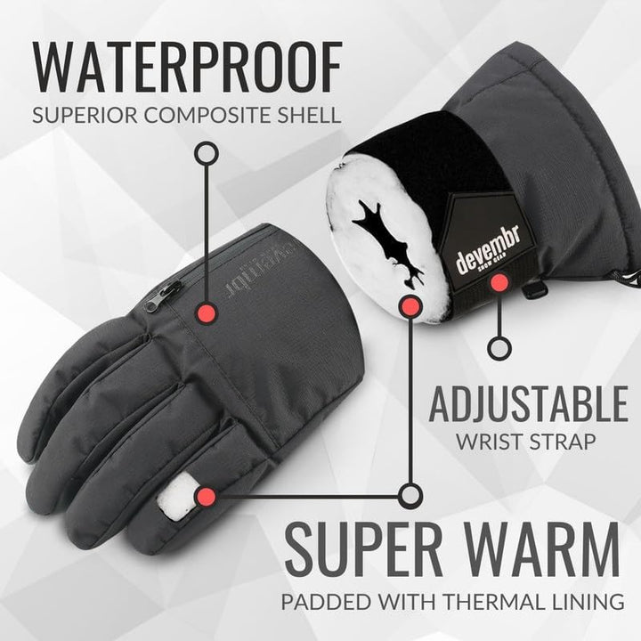 devembr Skihandschuhe mit Handgelenkschützern, Warme Snowboardhandschuhe für Herren und Damen (XS/S/