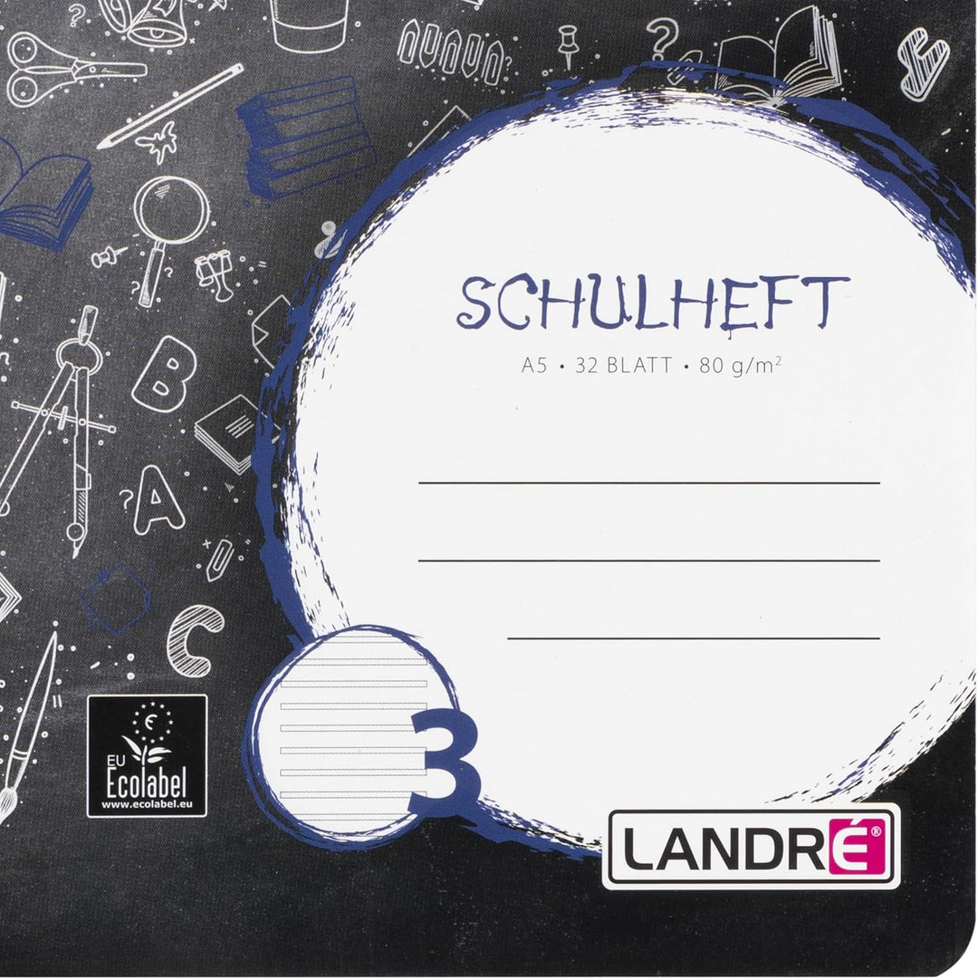 Landré Schulheft A5, 32 Blatt, Lineatur 3, liniert, 10 Stück Lineatur 3 - 3. Klasse, Lineatur 3 - 3.