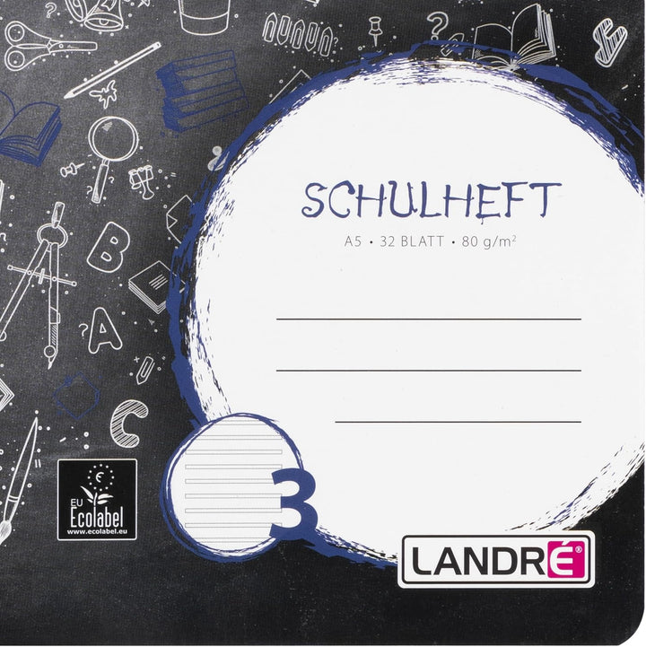 Landré Schulheft A5, 32 Blatt, Lineatur 3, liniert, 10 Stück Lineatur 3 - 3. Klasse, Lineatur 3 - 3.