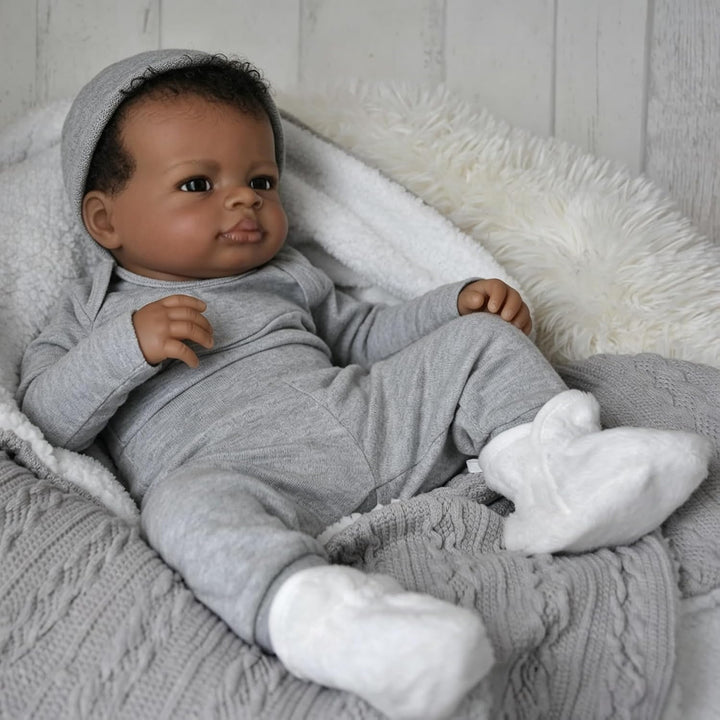 Zero pam 50 cm Reborn Baby Puppe Schwarze,Reborn Baby Junge Vollsilikon Lebensecht Anatomisch Korrek