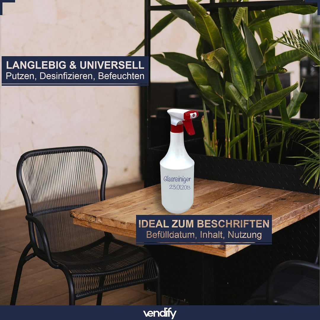 vendify® 20x Sprühflasche 1 Liter / 1000 ml mit Schaum Düse - Leer ohne Label - Premium Qualität - 1
