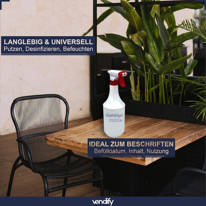 vendify® 20x Sprühflasche 1 Liter / 1000 ml mit Schaum Düse - Leer ohne Label - Premium Qualität - 1